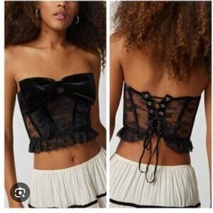 Out From Under Bow Down To Me Corset Black‎ size Small Velvet Lace Strapless